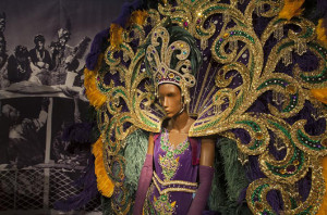 Within the historic Presbytere on Jackson Square, this glittering Carnival costume is installed in the exhibit ‘It’s Carnival Time: Mardi Gras in Louisiana.’ In 2000, it was worn by Desiree Glapion-Rogers as Queen of the Zulu Social Aid and Pleasure Club, which emerged on the New Orleans scene in 1909 as the city’s first African-American Carnival parade organization. Courtesy Louisiana State Museum, New Orleans